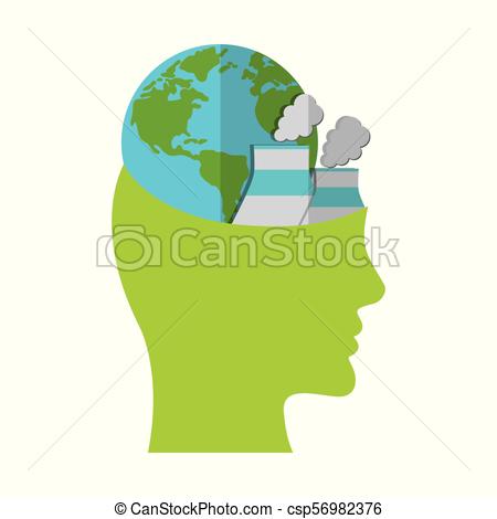 450x470 Head Think Green Globe Nuclear Power Plant Vector Illustration Eps 10.