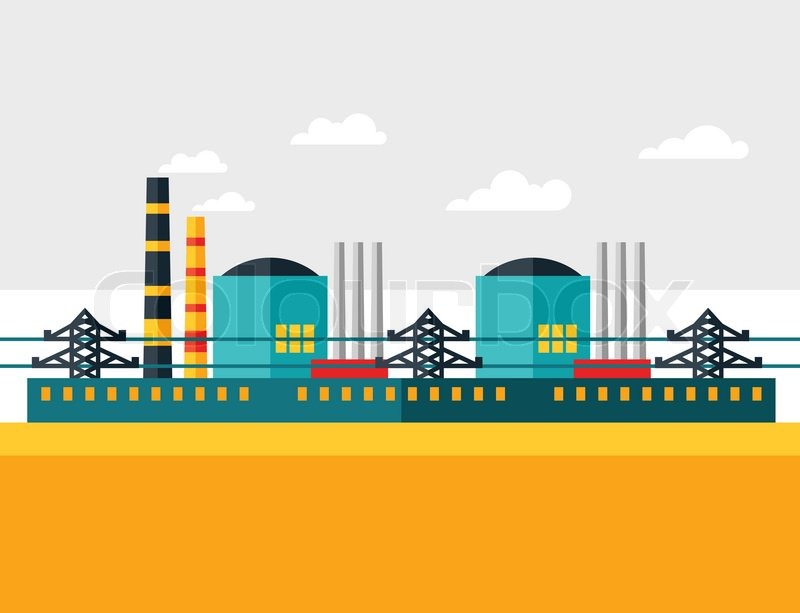800x613 Illustration Of Industrial Nuclear Power Plant In Flat Style