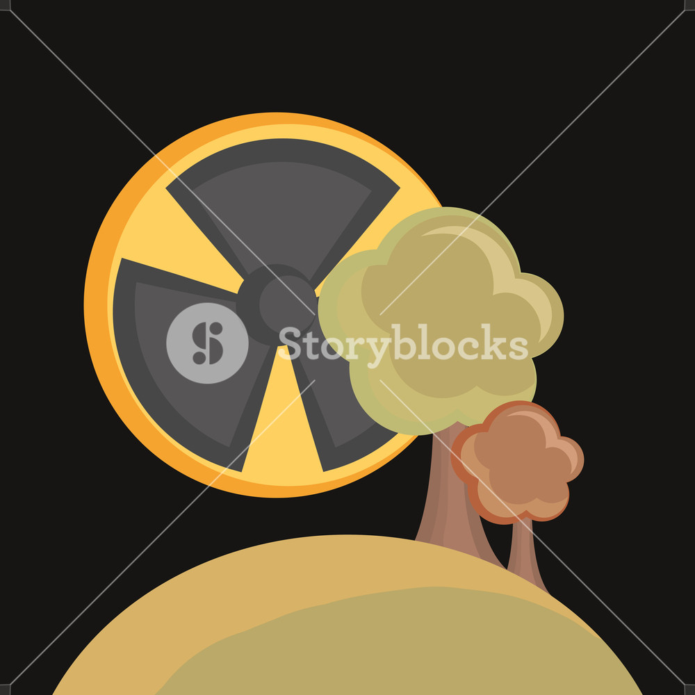 1000x1000 Nuclear Symbol And Trees Over Black Background, Colorful Design