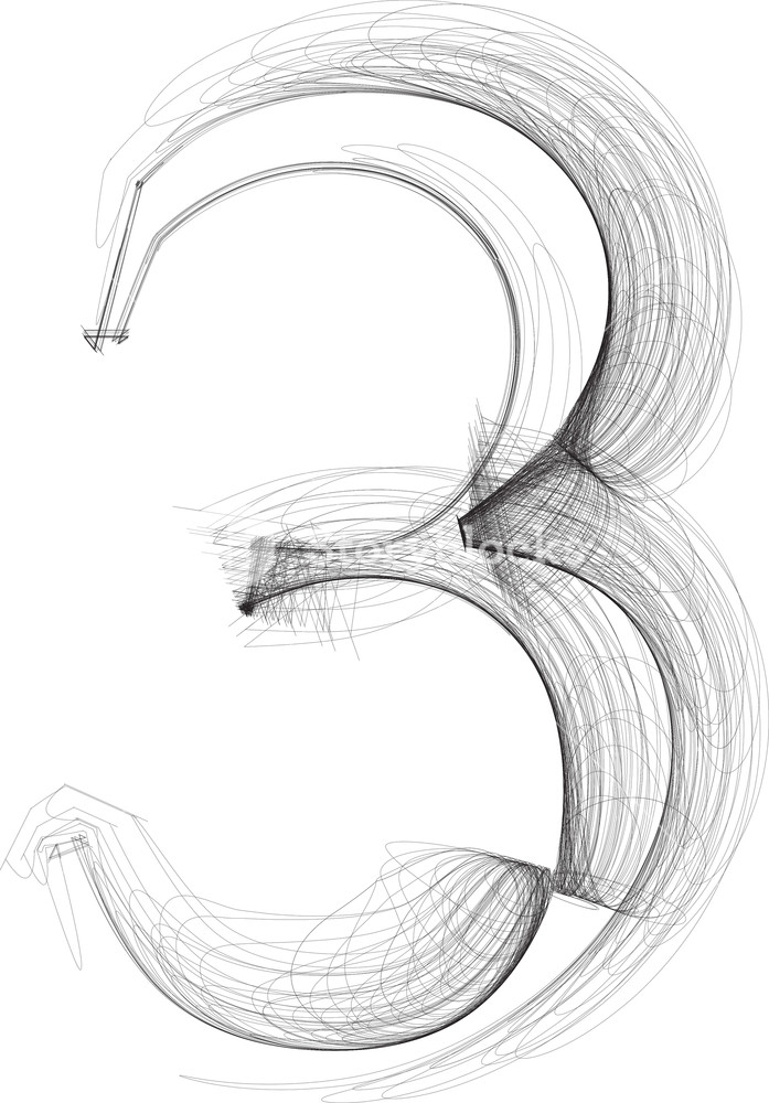 697x1000 Hand Draw Font. Number 3. Vector Illustration Royalty Free Stock