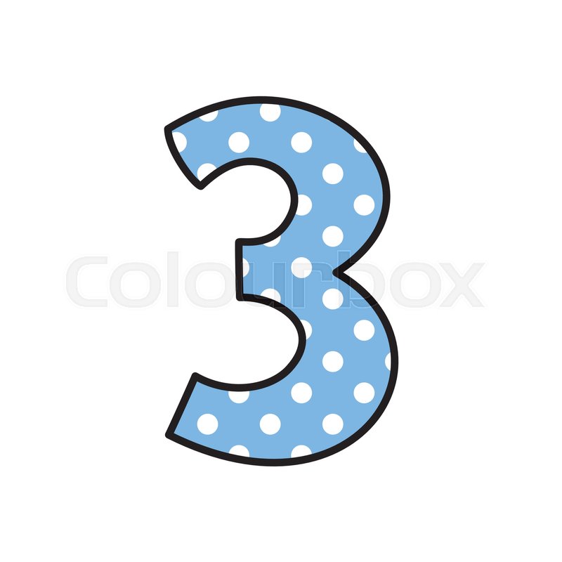 800x800 Hand Drawn Vector Number 3 With Polka Dots On Pastel Blue Isolated