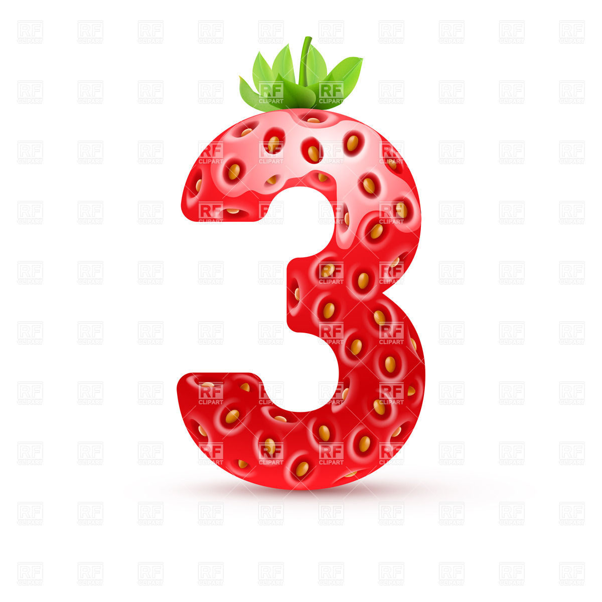 1200x1200 Strawberry Style Font, Number 3 Vector Image Vector Artwork Of