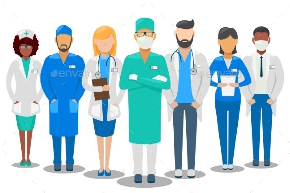 590x393 Medical Good Team. Hospital Staff Doctors And Nurse. Vector