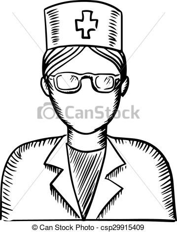 359x470 Sketch Of A Doctor Or Nurse. Black And White Sketch Of A Female