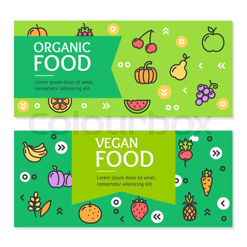 800x800 Organic Vegan Food Flyer Banner Posters Card Set Concept Of Eco