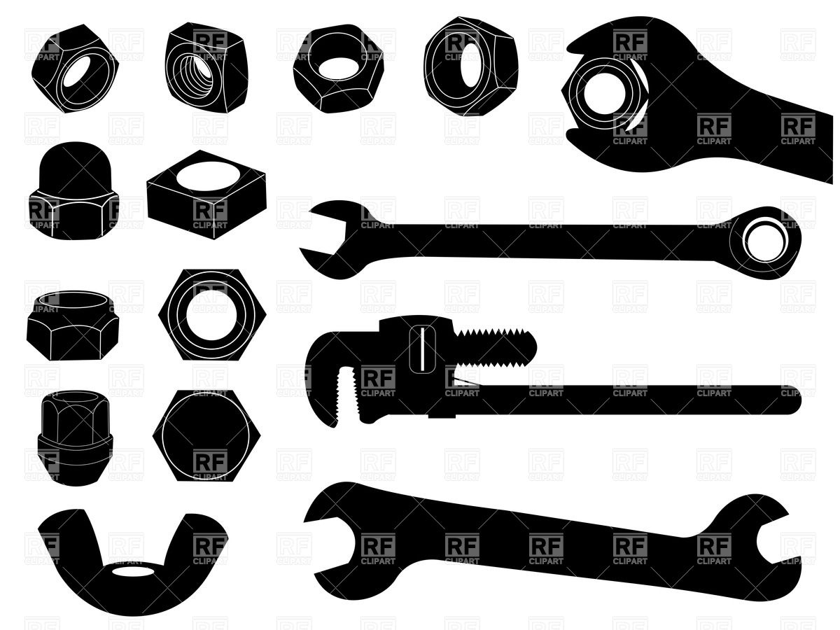 1200x900 Silhouettes Of Screw Nut And Wrench Vector Image Vector Artwork