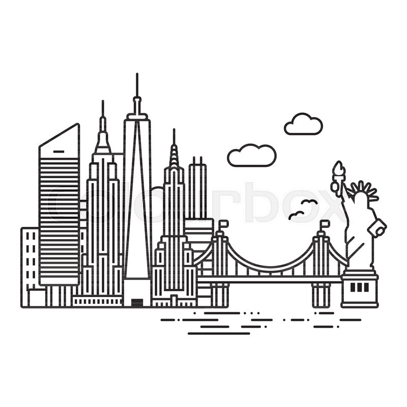 800x800 Line Icon Style New York City Skyline Vector Illustration Stock