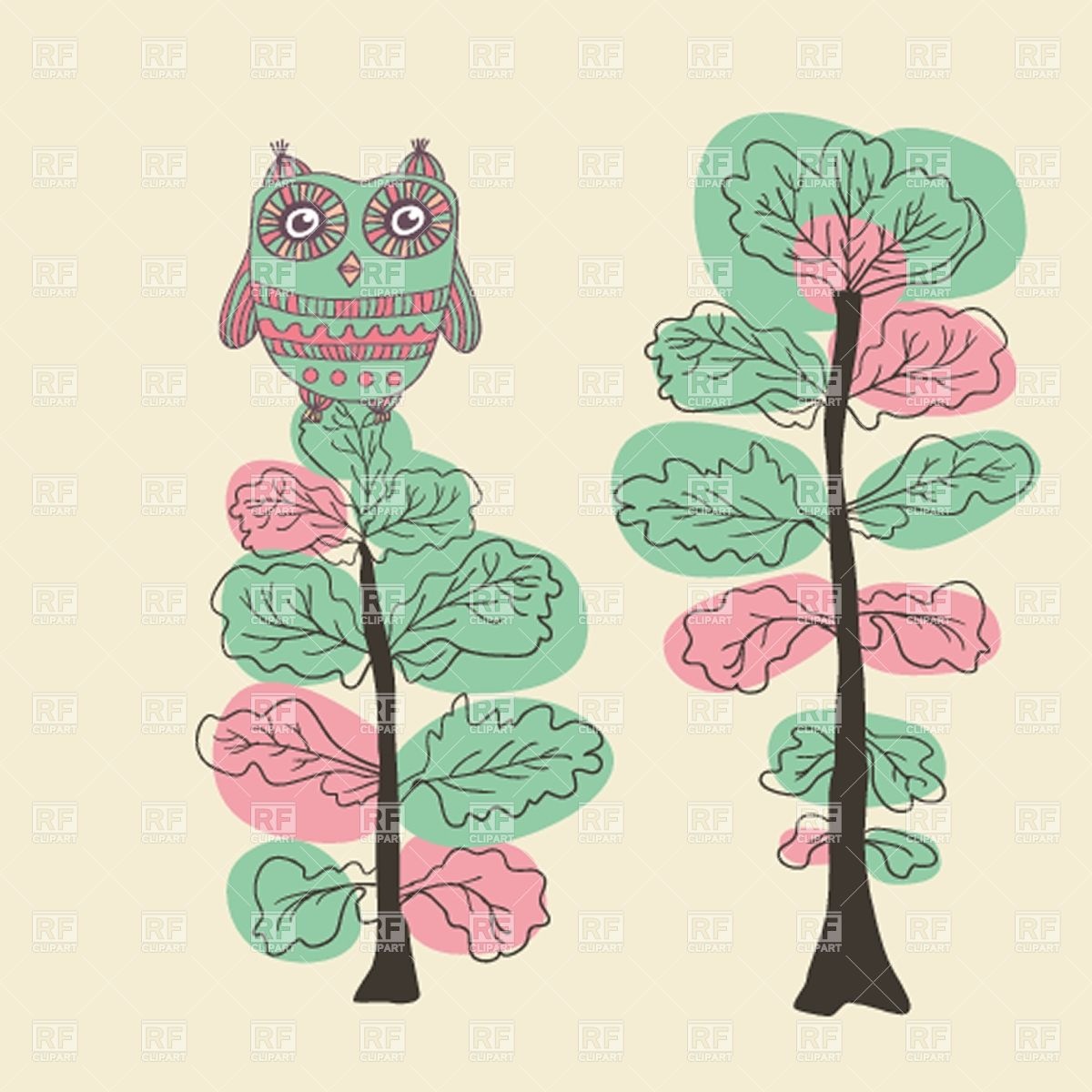 1200x1200 Hand Drawn Owl On The Oak Vector Image Vector Artwork Of Plants