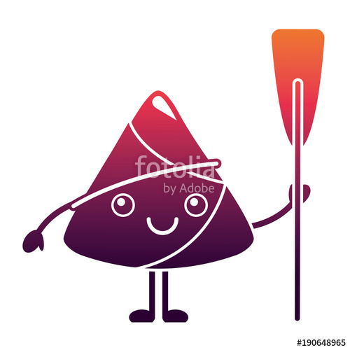 500x500 Kawaii Happy Rice Dumpling Holding Wooden Oar Vector Illustration