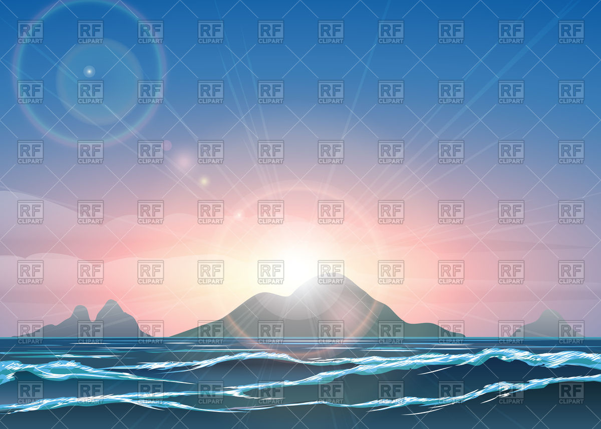 1200x857 Horizontal Background With Sunrise Over The Ocean Vector Image