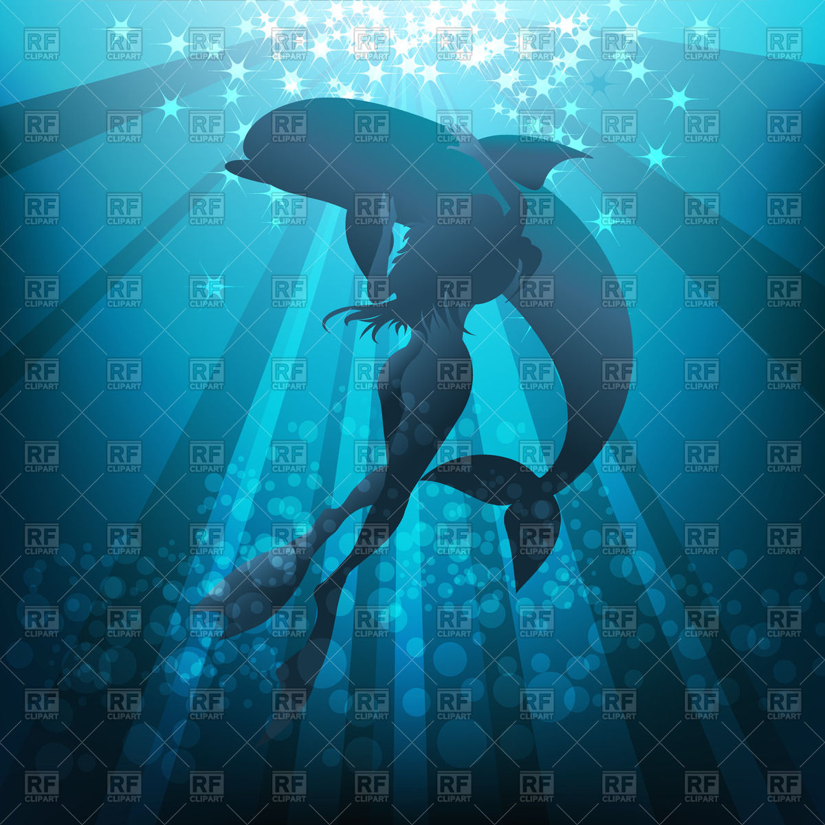 1200x1200 Girl And Dolphin Underwater In Ocean Vector Image Vector Artwork