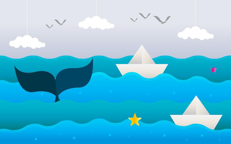 784x490 Paper Art Sea And Fish Landscape