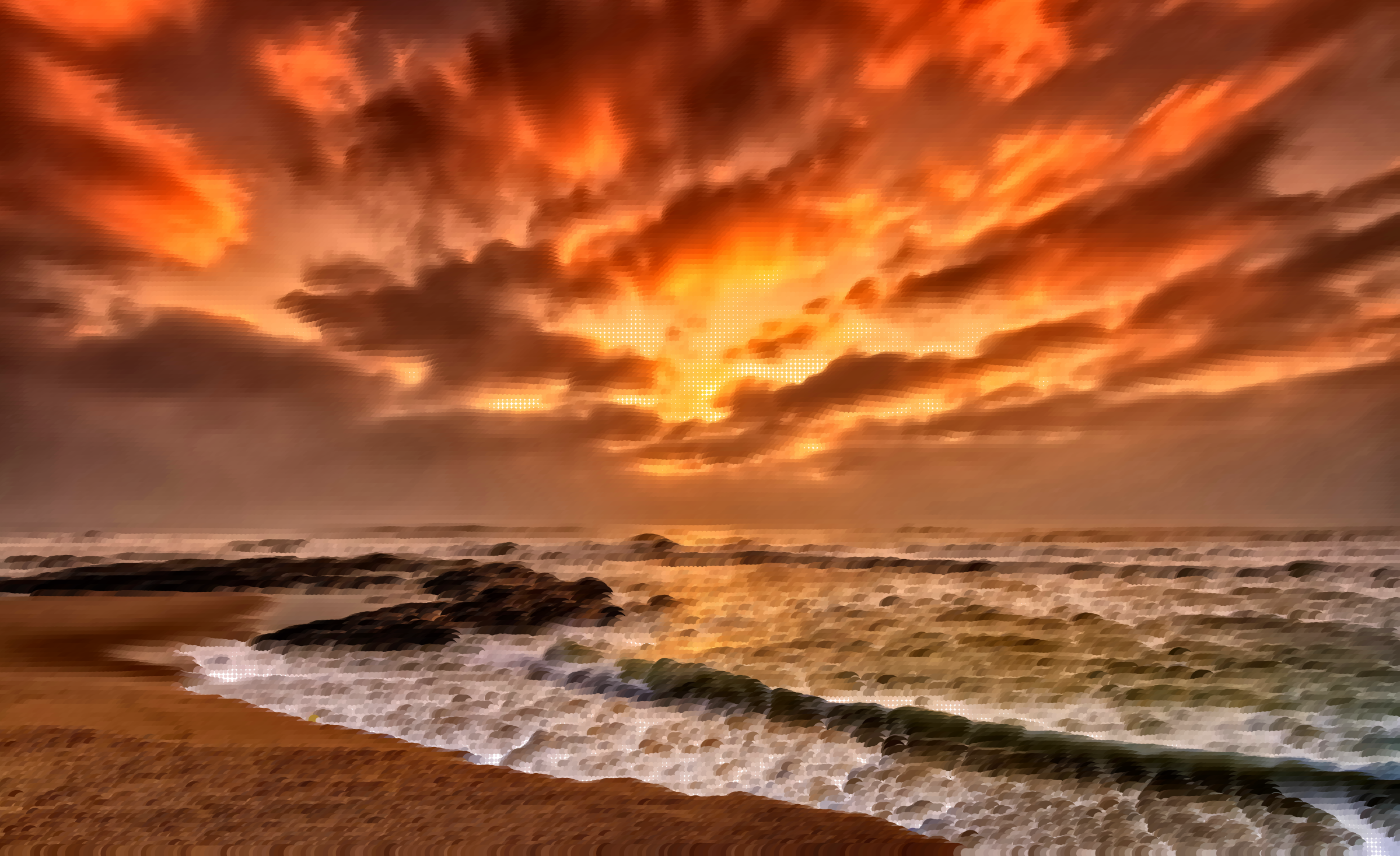 2400x1468 Beautiful Beach Sunset Over The Ocean Vector Art Image