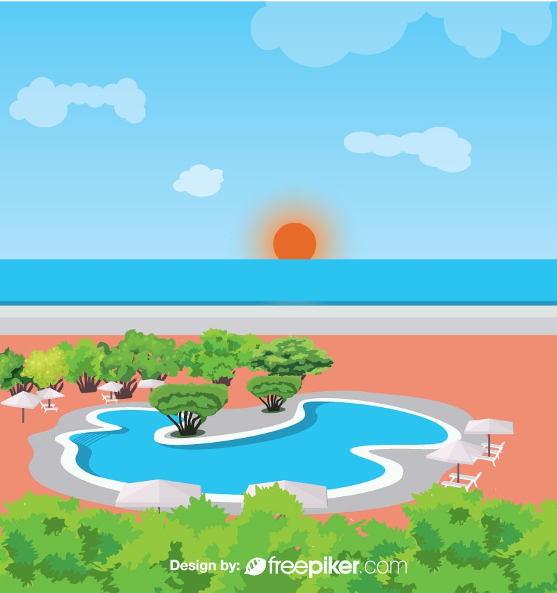 800x852 Freepiker Swimming Pool With Ocean Vector