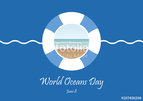 500x354 World Oceans Day Vector. Lifebuoy On A Blue Background. Ocean