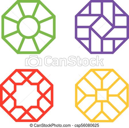 450x447 Chinese Octagon Window Frame With Islamic Pattern, Vector Art.