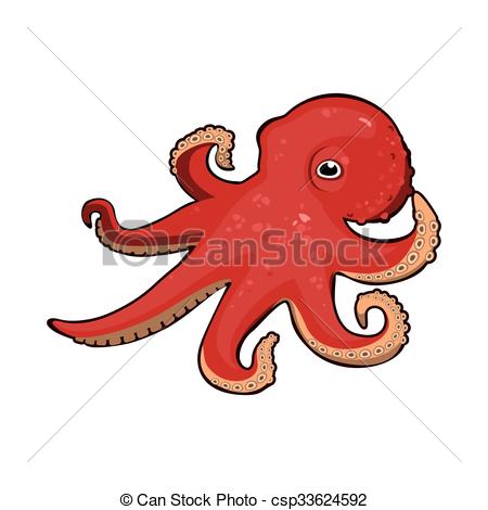 450x470 Red Vector Cartoon Octopus. Vector Image Of A Cute Red Octopus On