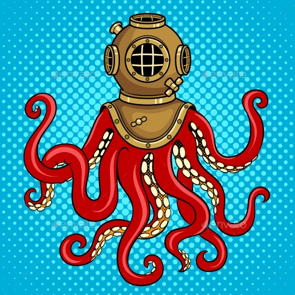 590x590 Octopus And Old Diver Helmet Pop Art Vector By Alexanderpokusay