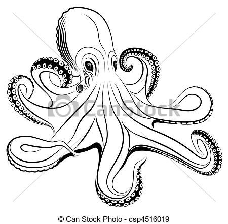 450x441 Octopus. Vector Octopus Represented In The Form Of A Tattoo.