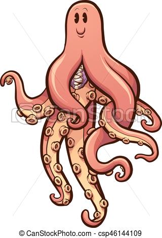 320x470 Cartoon Octopus Monster. Vector Clip Art Illustration With Simple