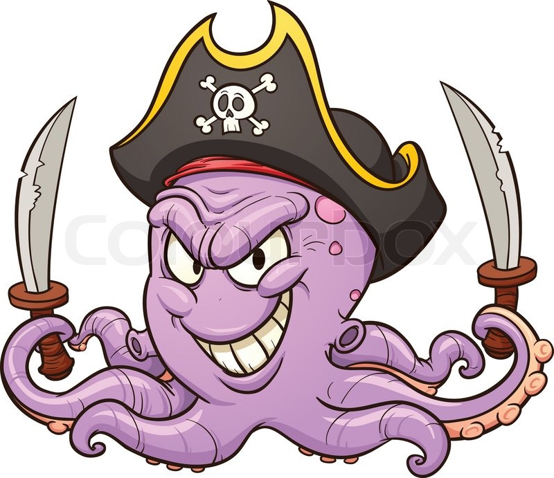 800x691 Cartoon Pirate Octopus. Vector Clip Art Illustration With Simple