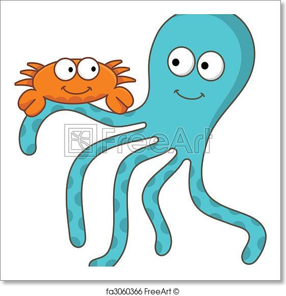 561x581 Free Art Print Of Crab With Octopus Vector. Cartoon Illustration