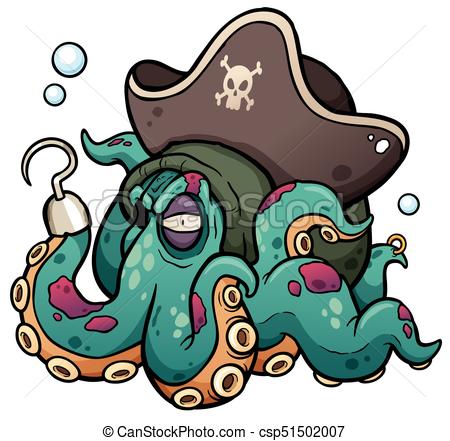 450x441 Octopus. Vector Illustration Of Cartoon Pirate Octopus.