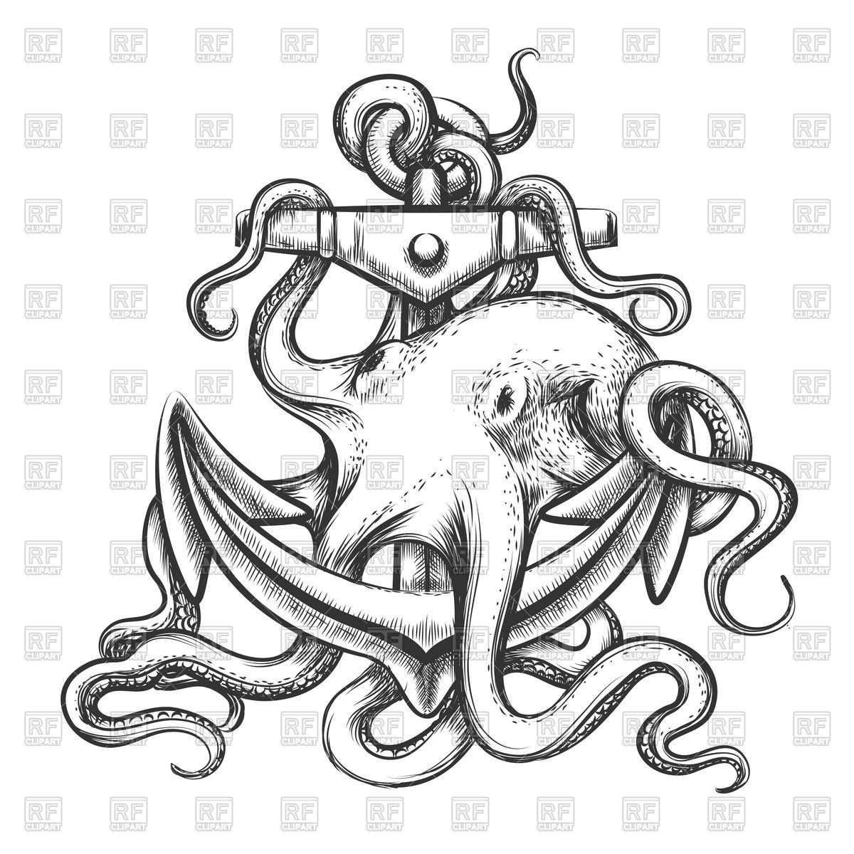 1200x1200 Octopus With Anchor Drawn In Tattoo Style Vector Image Vector