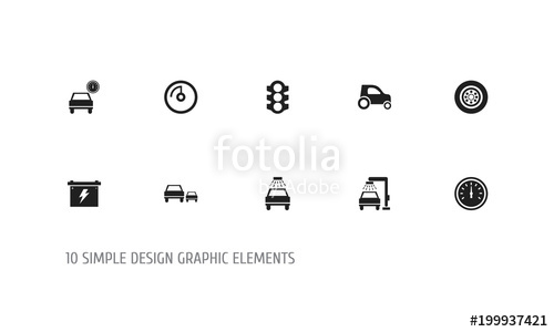 500x300 Set Of 10 Editable Car Icons. Includes Symbols Such As Odometer