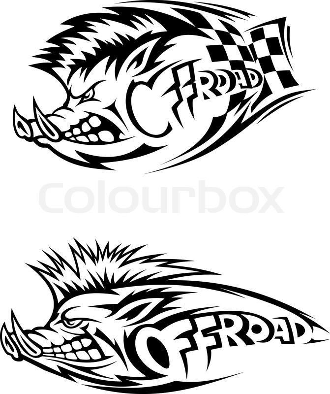 671x800 Snarling Wild Boar Off Road Icon In Black And White Vector Design