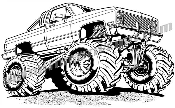 600x372 Chevy Truck Off Road Vector Black Line Clipart, High Quality