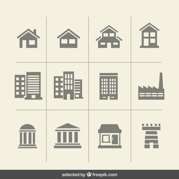 626x626 Building Monochrome Icons Vector Free Download