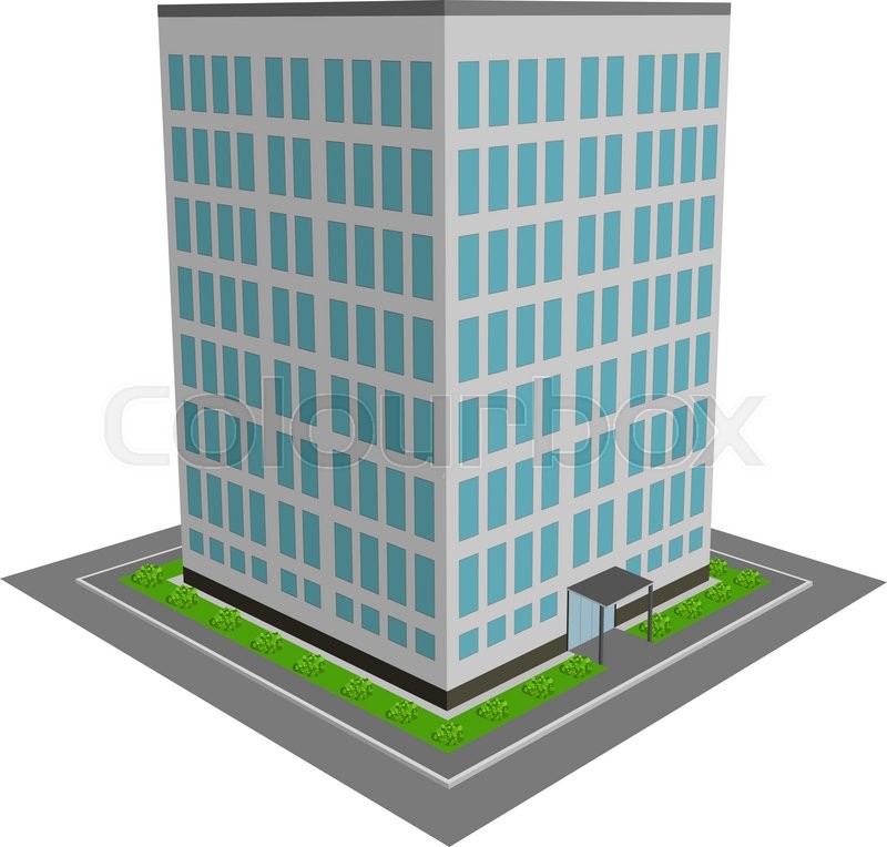 800x764 3d Office Building Flat Design Vector Illustration. Stock Vector