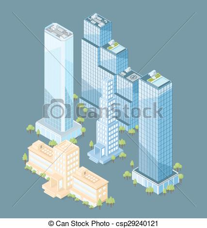 427x470 Vector 3d Flat Isometric Office Building With Trees Vector