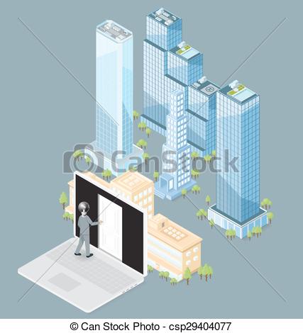 427x470 Vector 3d Flat Isometric Office Building. The Door To The