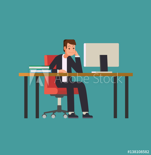 489x500 Man Working On Desktop Computer. Businessman Sitting On A Red