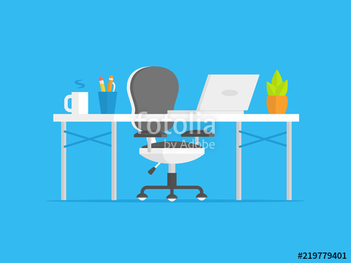 500x375 Office Desk Vector With Chair Vector Illustration In Flat Style