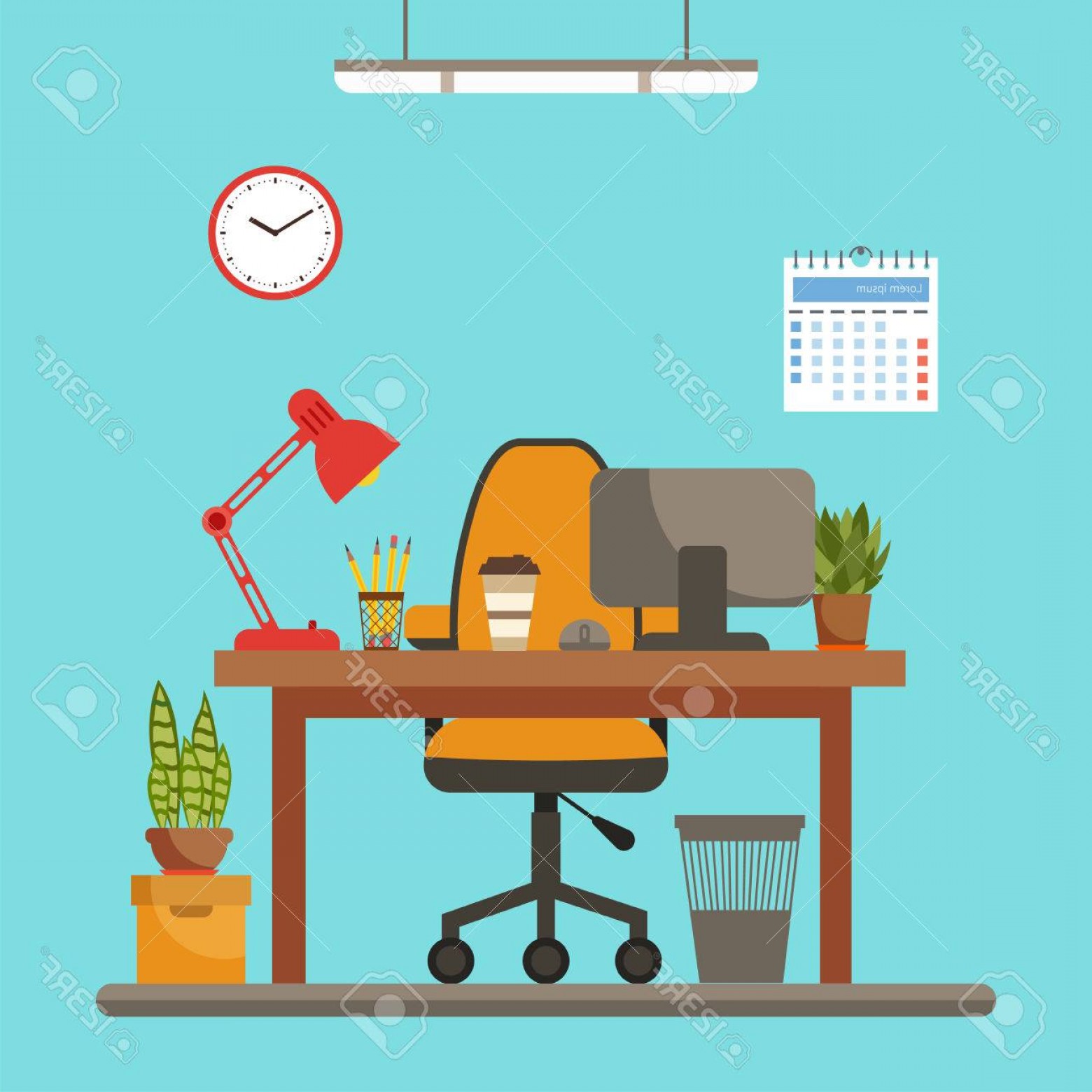 1560x1560 Photostock Vector Vector Colorful Office Desk With Indoor Plants