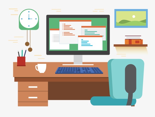 650x491 Vector Office Desk Computer, Office Desk, Computer, Vector Png And