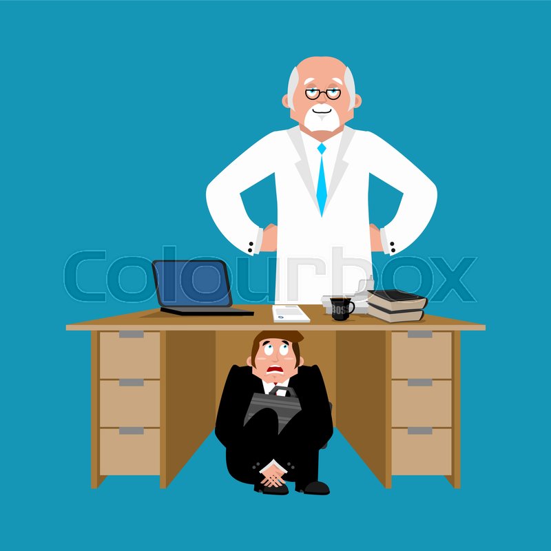 800x800 Businessman Scared Under Table Of Doctor. To Hide From Treatment