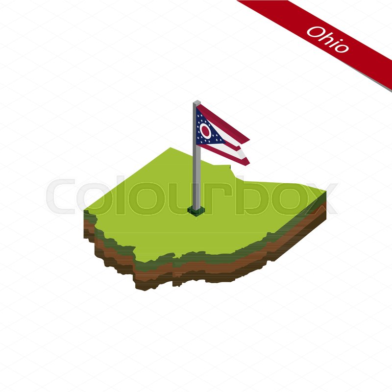 800x800 Isometric Map And Flag Of Ohio. 3d Isometric Shape Of Ohio State
