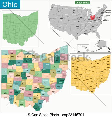 450x470 Ohio Map. Map Of Ohio State Designed In Illustration With The