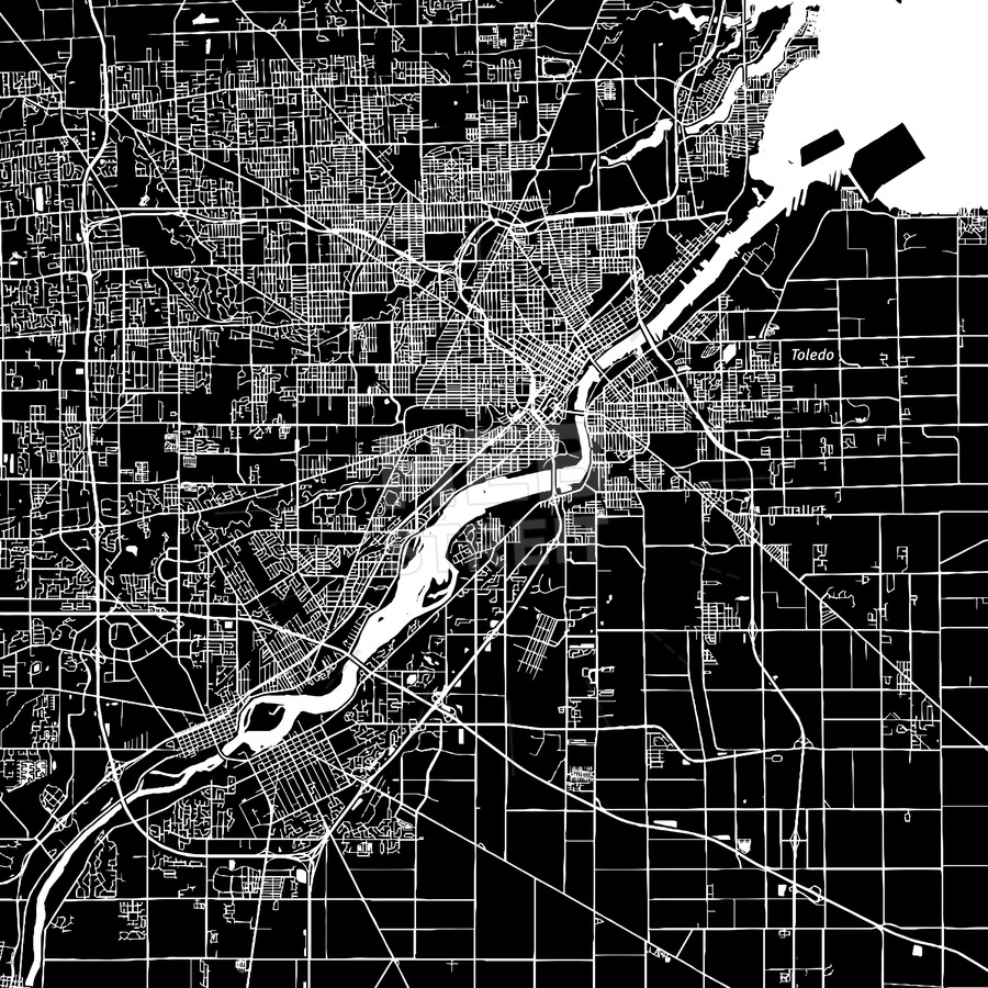 900x900 Toledo, Ohio, Downtown Map, Dark Hebstreits