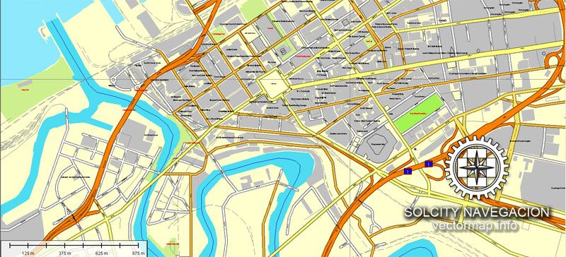 800x364 Cleveland, Ohio, Us Printable Vector Street Atlas 25 Patrs Map