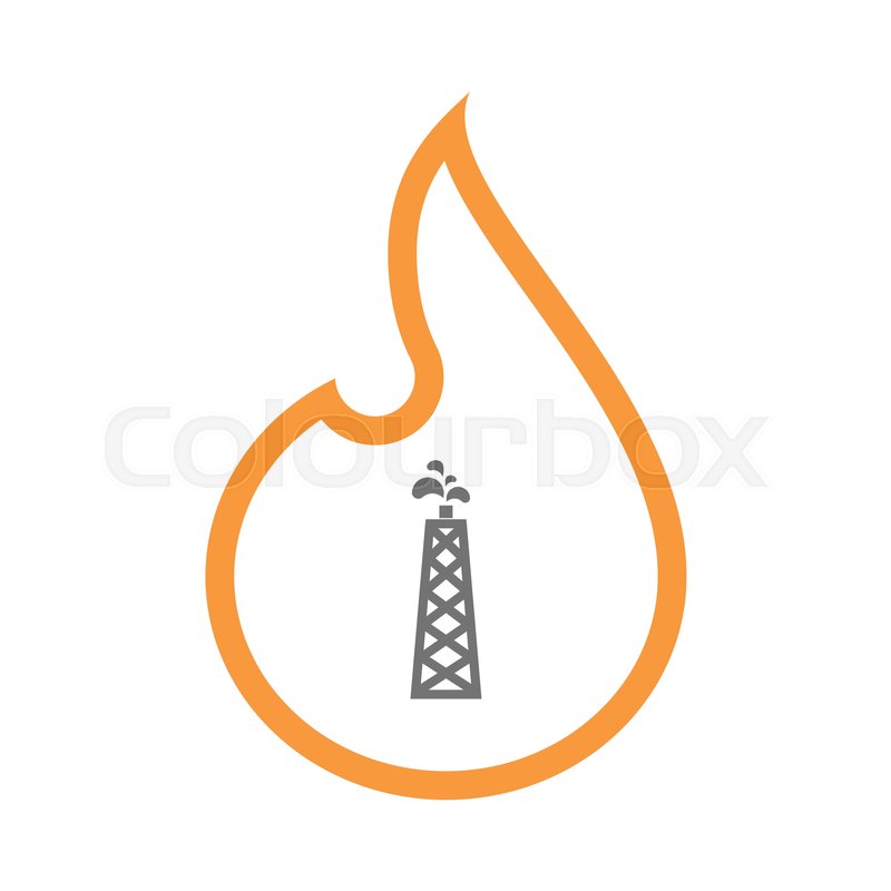 800x800 Illustration Of An Isolated Line Art Flame Icon With An Oil Tower