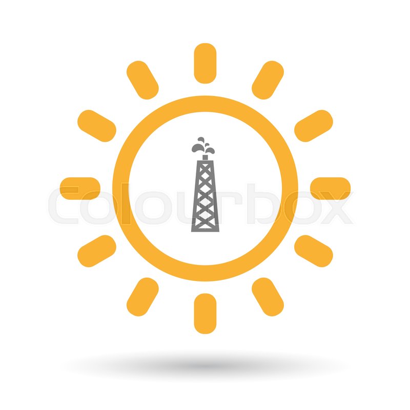 800x800 Illustration Of An Isolated Line Art Sun Icon With An Oil Tower