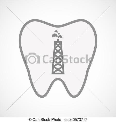 450x470 Isolated Line Art Tooth Icon With An Oil Tower. Illustration Of An