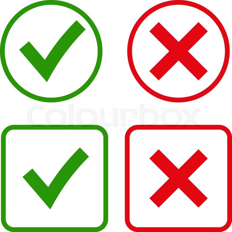 800x800 Tick And Cross Signs. Green Checkmark Ok And Red X Icons, Isolated