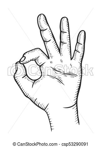323x470 Hand With Ok Gesture Engraving Vector Illustration. Good Sign