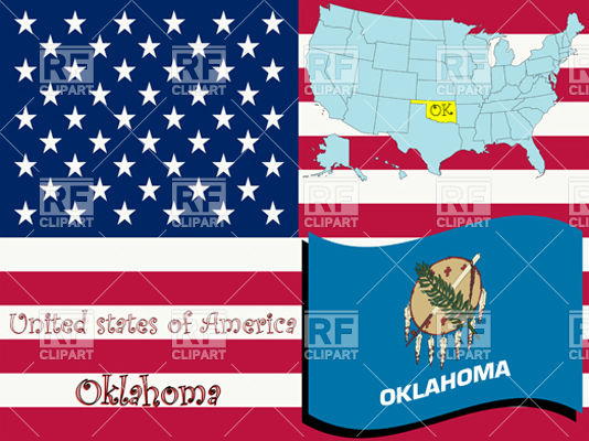 534x400 Oklahoma State Flag And Map Outline Vector Image Vector Artwork